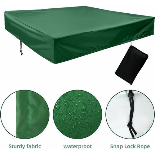 Housse de bac ¿¿ Sable avec Cordon de Serrage, Bache bac ¿¿ Sable, 420D Oxford, 200x200cm, Bache de Protection ¿¿tanche et Anti-Poussi¿¿re pour Bac ¿¿ Sable, Piscine, Jardin (200, Vert£©£¬