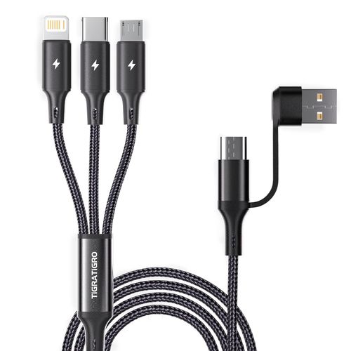 Multi Câble de Charge, 4 en 1 Multiple Câble [1.8M] Multiple Câble avec Micro USB Type C Light-ning Micro interface, avec Adaptateur USB C Femelle vers USB Mâle