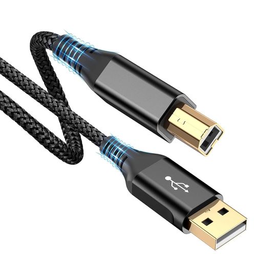 Câble Imprimante USB [2M] Câble USB A Mâle vers USB B 2.0 Mâle Câble Scanner Nylon Tressé Compatible avec HP, Canon, Lexmark, Brother, Hero, Dell, Sam sung, Epson, Xerox,Piano,DAC,Midi Keyboard