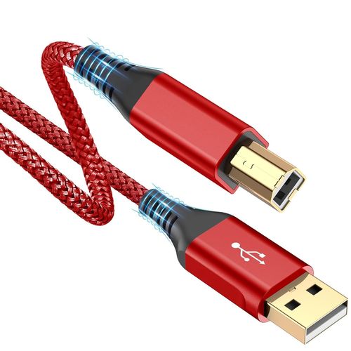 Câble Imprimante USB [3M] Câble USB A Mâle vers USB B 2.0 Mâle Câble Scanner Nylon Tressé Compatible avec HP, Canon, Lexmark, Brother, Hero, Dell, Sam sung, Epson, Xerox,Piano,DAC,Midi Keyboard