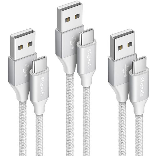 Câble USB C [1/1/2M, Lot de 3], Cable USB A vers USB C 3.1A Charge Rapide, pour Samsung Galaxy S21 S20 S10 S9, Huawei, LG (Blanc)