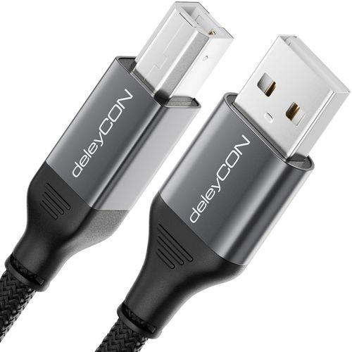 2m Câble D'imprimante USB (pour Imprimante, Scanner, MIDI) Câble USB-A vers USB-B Tressé + Connecteur Métallique pour Epson Brother Canon Notebook Tablet PC MacBook HP Samsung