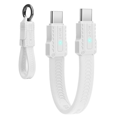 Câble plat court USB-C vers USBC 240W (13 cm), Compatible Thunderbolt 5/4 à 80 Gbit/s, Charge Rapide, OTG et Prise en Charge de L'affichage 8K pour tous les Appareils Type-C-Blanc