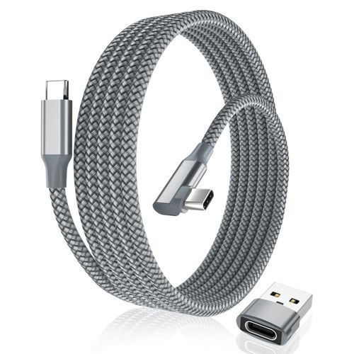 Câble USB C vers Type C 100W Angle Droit 2M avec Adaptateur USB A,Cordon Chargeur PD Charge Rapide 90 Degrés Coudé pour MacBook Pro Mac,iPhone 16 15,iPad 10 Pro 11 12.9 2022,Galaxy S24 S23 S22 A53 A54