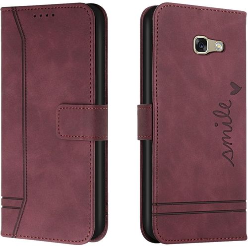 Kal-Coque Pour Samsung Galaxy A5 2017/A520, Etui Portefeuille Samsung A5 2017/A520, Protection Etui À Rabat Housse En Cuir Pu Avec Antichoc Tpu [Magnétique] Pour Samsung A5 2017/A520 (Rouge)