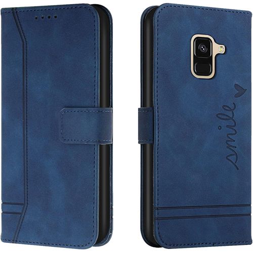 Kal-Coque Pour Samsung Galaxy A8 2018 / A5 2018, Etui Portefeuille Samsung A8 2018 / A5 2018, Protection Etui À Rabat Housse En Cuir Pu Avec Antichoc Tpu [Fermoir Magnétique] Flip Housse (Bleu)