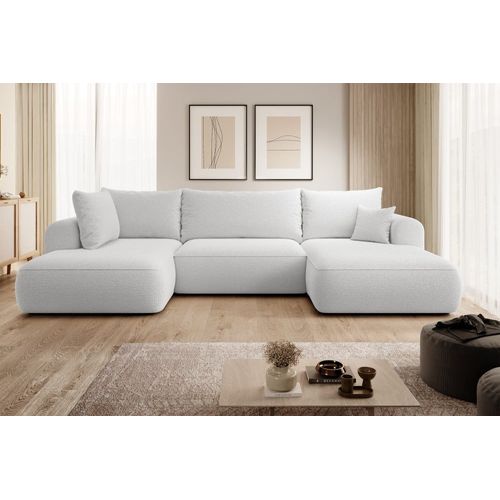 Canapé D'angle Convertible 4 Places En Bouclette Gris