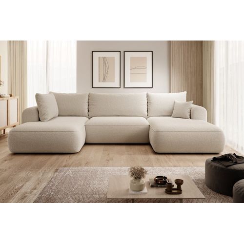 Canapé D'angle Convertible 4 Places En Bouclette Beige