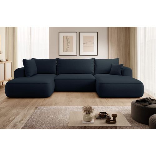 Canapé D'angle 4 Places En Velours Bleu Marine