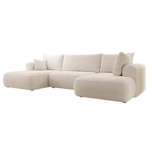 Canapé D'angle 4 Places En Velours Beige
