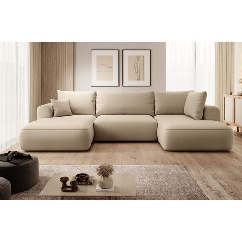 Canapé D'angle 4 Places En Velours Beige