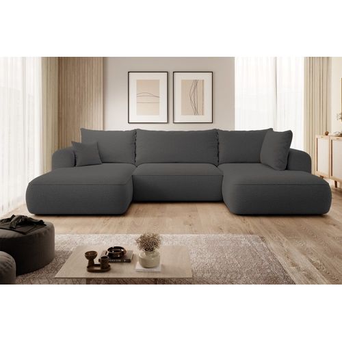 Canapé D'angle Convertible 4 Places En Bouclette Gris Foncé