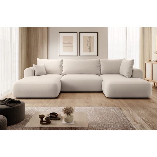 Canapé D'angle 4 Places En Velours Beige Clair