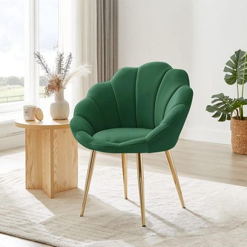 Fauteuil Velours Vert Sapin Avec Piétement Doré