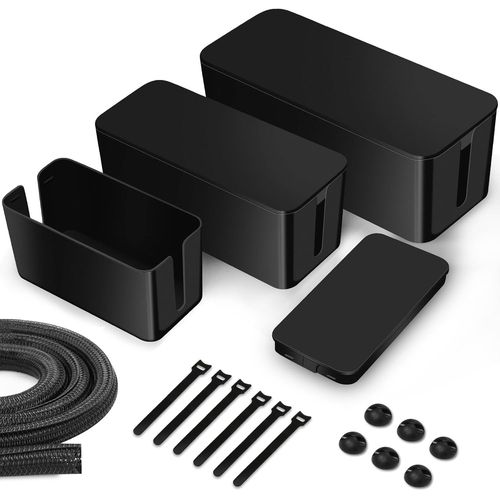 Boîte Cache Câble, Lot De 3 Boite Rangement Cable, Cache Multiprise - Boite Rangement Pour Cables Chargeurs Et Multiprises -Boitier Cache Câbles- Boite Multiprise- Boite Cache Multiprise, Noir