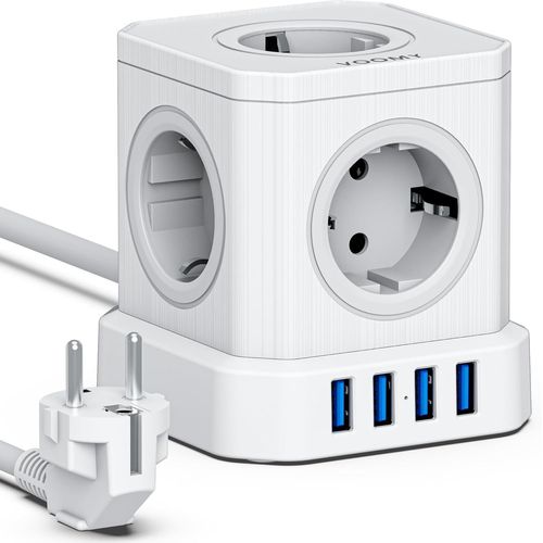 Multiprise Cube 9-En-1 Avec Usb, Multiprise 5 Prises Avec 4 Ports Usb, Prise Avec Interrupteur, Multiprises Parasurtenseur Avec Interrupteur Et Cable 2M, Rallonge Multiprise 2500W, Blanc