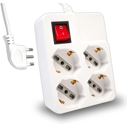 Zipasso Shuko 4 Seater Power Strip With Switch And Cable 1.5 M - 6 Outlets Front 10/16 A Zipasso Shuko - Electrical Outlet For Home, Office, Store - 16A Socket