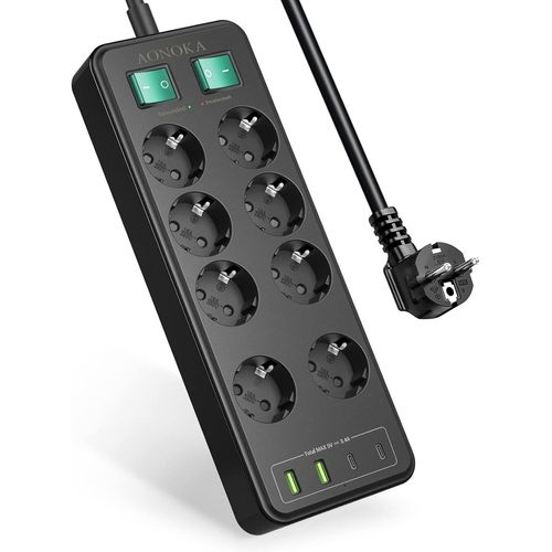 Multiprise Electrique Usb C, Multiprise 8 Prises Parafoudre Et Surtension Multiprise Usb 4 Ports 5V/3.4A Multiprises Plate Murale Avec 2 Interrupteur Individuel Rallonge Electrique 1.5M