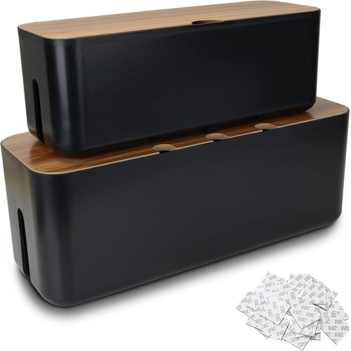 Lot 2 Boîte Cache Câble Noir, Grand Boîte Rangement Câbles Fil Electriques Avec Bois Couvercle, Boite Cache Multiprise Pour Protection De Câble Et Prise Multiprise Electrique