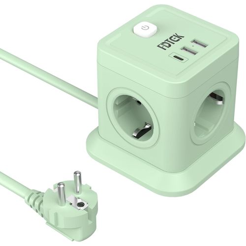 7-En-1 Cube Multiprise 4 Prises Ac (2500W/10A), 2 Usb-A Et 1 Usb-C, Multiprise Avec Interrupteur Rallonge 1,8M Multiprise Parafoudre Pour Pc Smartphone Tablette Cuisine, Bureau, Vert