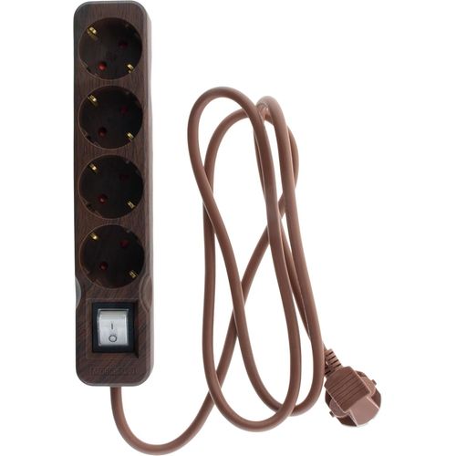 , Multiprise Schuko 4X16A Avec Interrupteur Intégré, Câble Ho5Vvf 3G1Mm² De 1,4M, Couleur Marron, Idéale Pour Bureaux Et Foyers, Sécurité Et Praticité, Design Élégant Et Fonctionnel