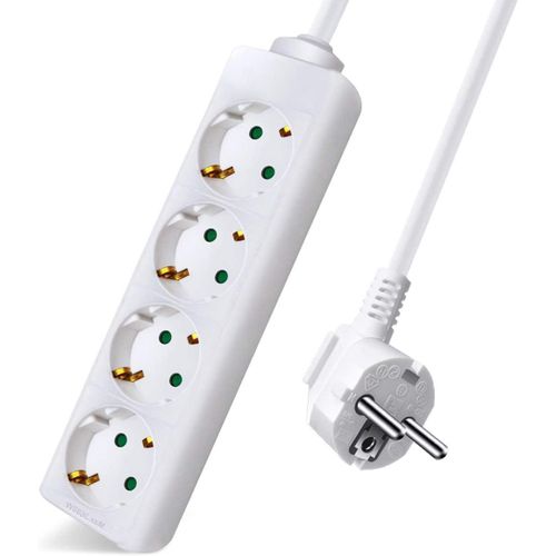 Multiprise Avec 4 Prises De Courant (Câble De 3 M, Sans Interrupteur) Blanc