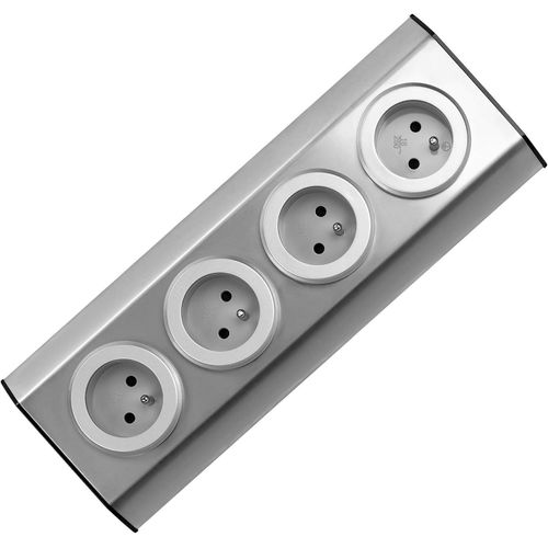 Fs-1 Multiprise Electrique 4 Compartiments Avec Sécurité Enfants, Montage En Saillie À 45 °, Idéal Pour Cuisine, Bureau Et Plan De Travail, 3680W 16A (4 Fois Sans Câble)