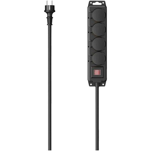 Multiprise Etanche 4 Prises Avec Interrupteur (Multiprise Extérieur, Montage Mural, Rallonge 2M, Bloc 4 Prises Ip44 Avec Couvercle, Prises Schuko Compatible France, 16A, 3680W) Noir