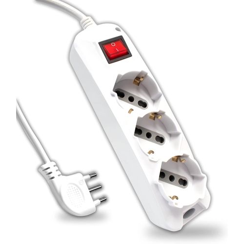 1.5M Power Strip With Switch And Cable - 3 Sockets 10/16 Amp Bipasso + Shuko - 16A Socket - Electrical Outlet For Home, Office, Store - White