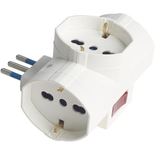 Adaptateur Triple Multi-Prises Avec Petit Interrupteur 10 A Avec 3 Prises Universelles 10 A/16 A Schuko/Bipasso, Fiche 90 ° Épaisseur 6,8 Cm (1 Adaptateur Universel), Ap83064