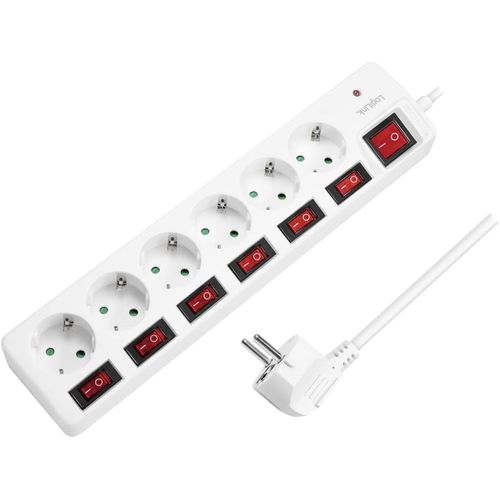Lps250 Multiprise 6 Prises (Contact De Protection) Cee 7/3, Avec 6 Interrupteurs Marche/Arrêt Avec Protection Contre Les Surtensions Et Obturateur De Sécurité Intégré (Protection De Contact
