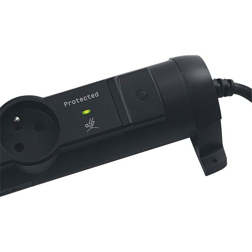 050295 Rallonge Multiprise 4 Prise De Courant Avec Parafoudre, 2P+T, 16A, 230V, Noir