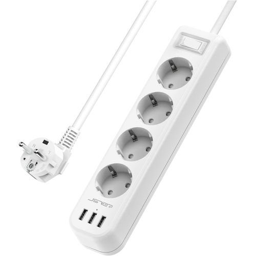 Multiprise 4 Prises Avec 3 Port Usb Bloc Multiprise Electrique(3680W/16A) Avec Interrupteur Cordon 1,5M Pour Smartphone Tablette-Blanc
