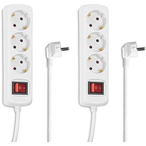 Multiprise 3 Prises 16A Avec Interrupteur (Rallonge Multiprises 3M, Bloc 3 Prises Type F Schuko, Idéal Bureau Pc Luminaires, Atelier, Meuble Tv, Garage) Blanc (Lot De 2)