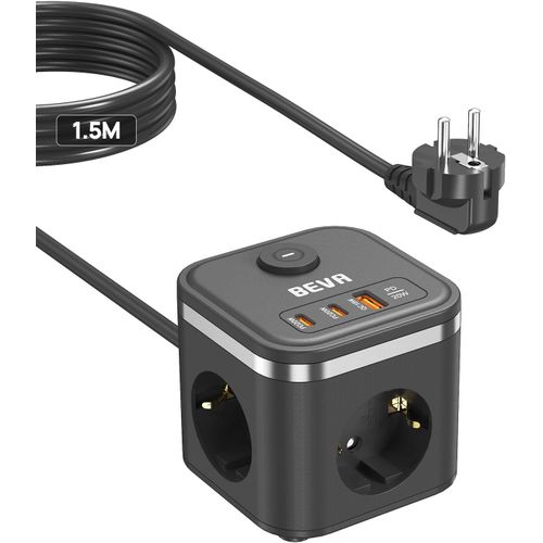 Pd 20W Multiprise Cube Avec Usb C + Câble 1.5M, 2500W/10A Cube Prise Multiple 3 Prise Avec 2 Usb-C Et 1-Usb-A, 6 In 1 Bloc Multiprise Avec Interrupteur, Pour Maison Bureau