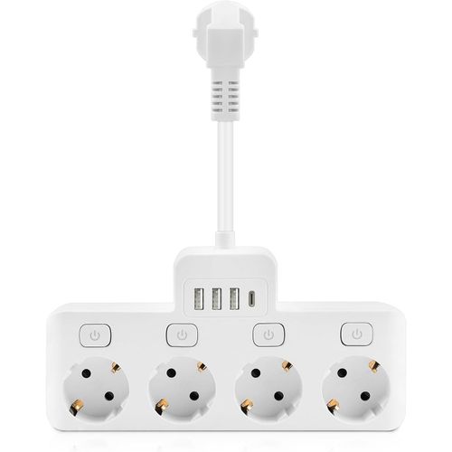 8 En 1 Multiprise Avec 4 Ports Usb & 4 Prises, Multiprise Avec 4 Interrupteur Individuel, 3 Usb-A Et Usb-C Charge Rapide, Prise Multiple Pour Salon, Bureau, Cuisine, Voyage, Câble Court