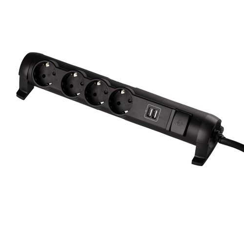 694616 Rallonges Avec Barre De Contrôle Interrupteur Marche/Arrêt (Led) Et Compartiment De Emplacements 2 X Usb, 4 Prises (4) ¿ Pour Fixation Au Mur Et Table