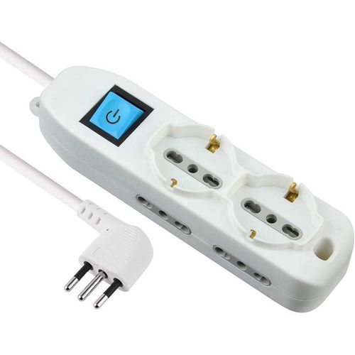 Multiprise, 6 Prises, 2 Schuko + 4 Biivalent, 10/16A, Blanc, 62001