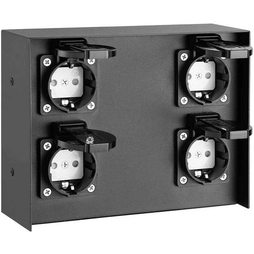Multiprise Pour Extérieur Au Sol Et Au Mur, Colonne Prise Électrique Jardin, Mât Colonne 4 Prises Shucko Étanches Ip44 Avec Porte Structure En Acier, Couleur Noir 20 X 7 X 16 Cm