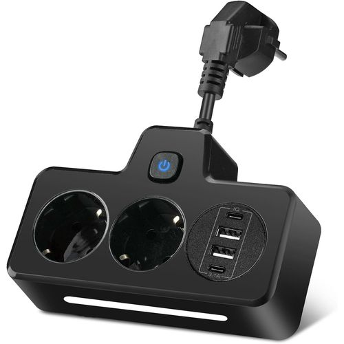 ® Multiprise Électrique Avec Usb C, 2 Prises, 4 Ports De Charge Usb (2 Usb C + 2 Usb A), Prise Multiple Avec Bandes Lumineuses Led Pour Smartphone, Ordinateur Portable, Maison