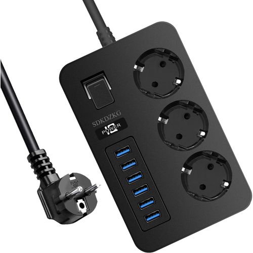 Multiprise 3 Prises Multiple (13A/3000W) Avec Interrupteur Individuelles, 6 Ports De Charge Usb (3.1A/5V),1.8M Adaptateur Secteur Les Câbles, Applicable À Bureaux Et Voyage En Maison (Noir)