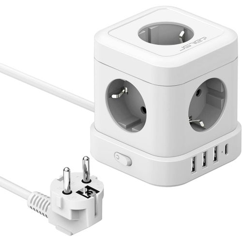 Cube Bloc Multiprise 5 Prises Avec 4 Ports Usb C Chargeur (5V3,4A/17W) Prise Multi Und Interrupteur Pour Domicile, Bureau Cable 2M-Blanc
