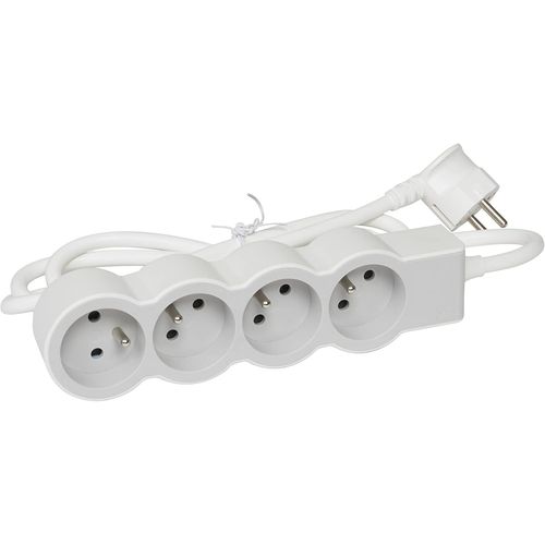 - Multiprise Extra-Plate - 4 Prises De Courant Avec Terre - Avec Cordon 1,5 M - Blanc Et Gris Clair