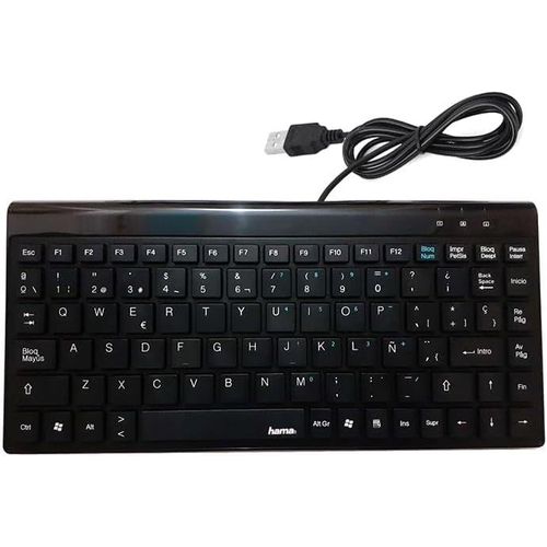 Hama Mini Clavier Bureau Avec Câble Réglage D'Inclinaison, Prise Usb Type A, 88 Touches, Touches Plates, Noir