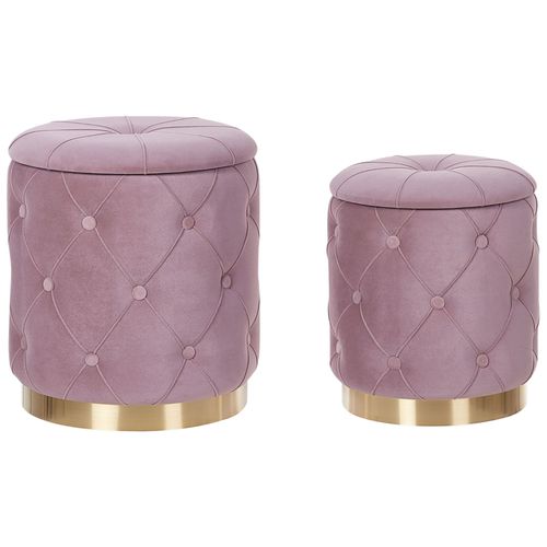 Set De 2 Poufs En Velours Rose Avec Rangement Pueblo
