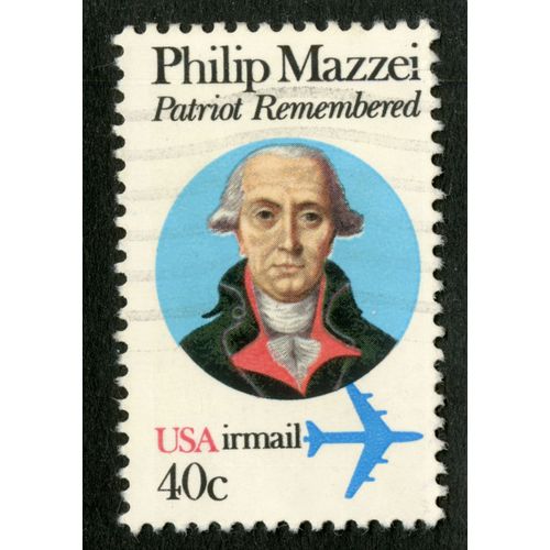 Timbre Oblitéré Usa, Air Mail, Philip Mazzei, Patriot Remembered, 40 C