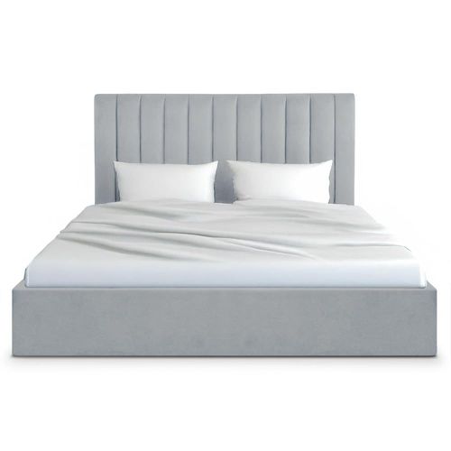 Lit Coffre + Sommier Velours Argent 180cm