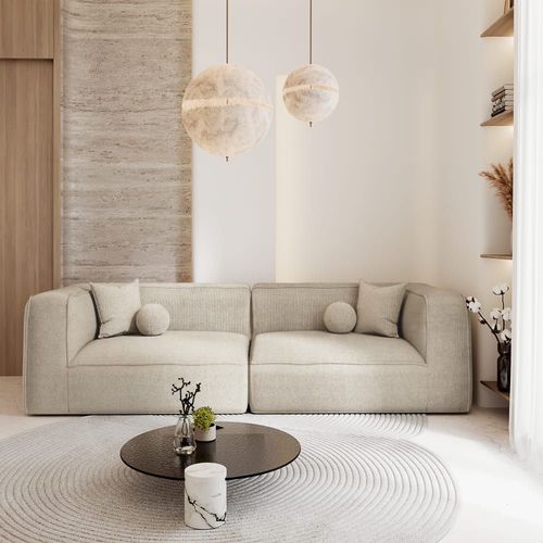 Canapé 4 Places En Tissu Tramé Beige