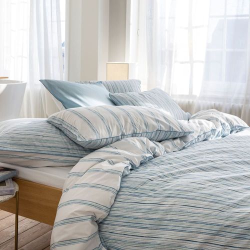 Housse De Couette En Percale De Coton 200x200cm Bleu Nordique