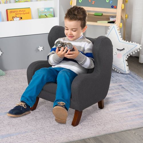Fauteuil Enfant Oreilles Grand Confort Accoudoirs Assise Lin Gris